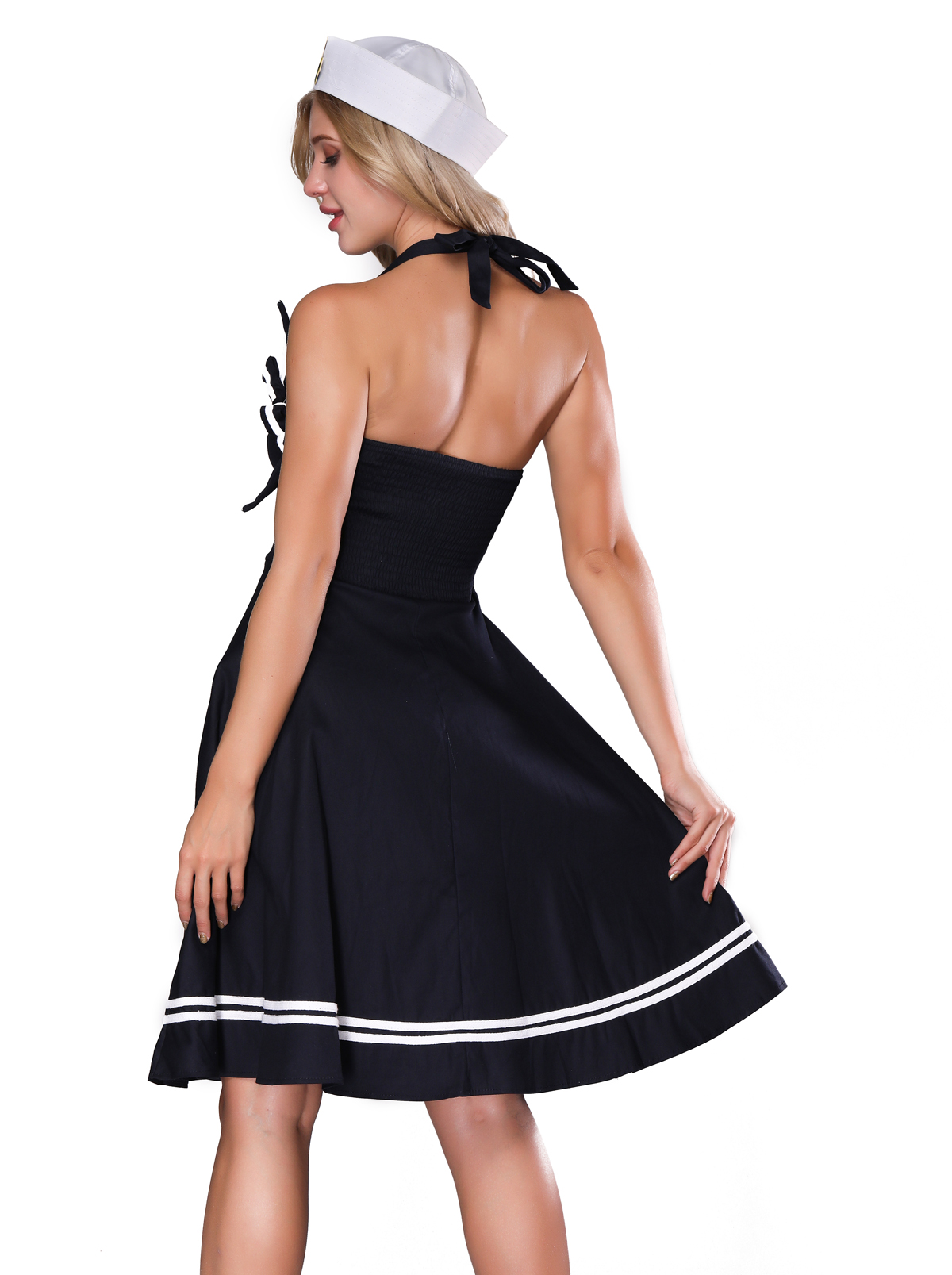 F2530 Womens 1950s Halter Vintage Rockabilly Dress Pinup Retro Sailor  Costume